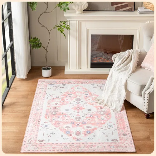 Vista 343 de Istana Alfombra larga antideslizante de 2.5 x 8 para el hogar, para pasillo y cocina, lavable, sedosa y suave al tacto, elegante, color azul y marfil