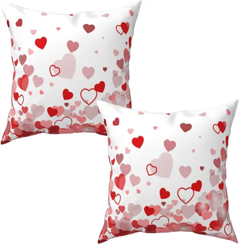 Vista 2 de Juego de 2 fundas de almohada de corazón para el día de San Valentín, fundas de almohada de corazones de amor de 18 x 18 pulgadas, funda de almohada