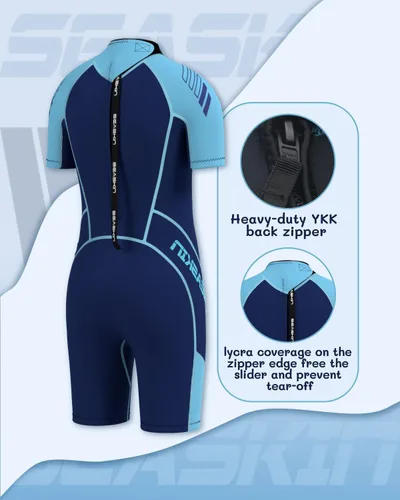 Vista 4 de Seaskin Traje de neopreno para niños y niñas de 0.118 pulgadas (0.118 in), con cremallera en la espalda, trajes térmicos para natación, buceo, surf