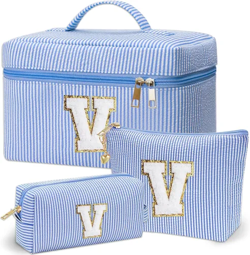 Vista 27 de Bolsa de maquillaje Adoryoung 3 piezas rosa+azul, Azul, A