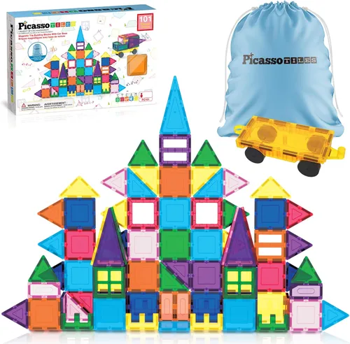 Vista 9 de PicassoTiles Bloques Magnéticos de Azulejos Espejo para Construcción, Regalos Sensoriales de Construcción Juego de Expansión Cuadrado de Imanes
