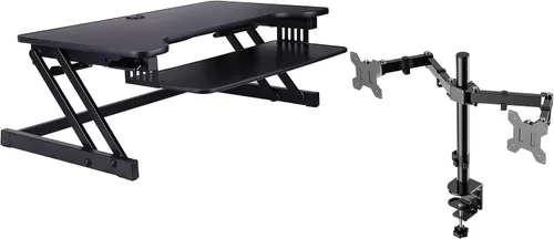 Vista 15 de Rocelco - Convertidor de escritorio para trabajar de pie con altura ajustable de 32 pulgadas - Bandeja retráctil deslizable - Elevador de monitor