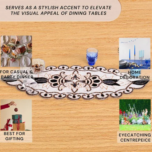 Vista 9 de CLEENTABLE Camino de mesa decorativo con cuentas de 36 pulgadas, diseño floral hecho a mano con respaldo de poliéster duradero para comedor, mesa