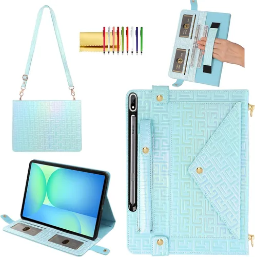 Vista 86 de Bolso Funda para Samsung Galaxy Tab S10 FE/S9 FE 10.9"/S9/S8/S7 11", Techcircle Folio con Soporte Cruzado, Billetera con Ranura para Lápiz S Pen