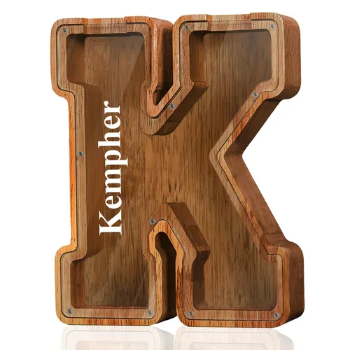 Vista 81 de Alcancía de madera grande personalizada con letras – Alcancía de letras para niños y niñas, regalo de cumpleaños (A)