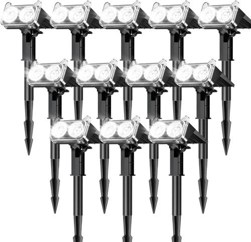 Vista 13 de LETMY Solar Lights Outdoor Waterproof IP65, 4 Pack Solar Spot Lights Outdoor with 2 Big LEDs, 2-in-1 Wall Lights & 8 Modes Solar Landscape