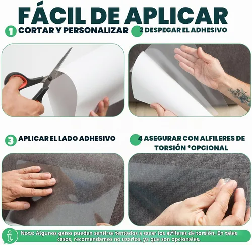 Vista 3 de Protector Anti Arañazos para Muebles de FixZilla, Juego de 6 Protectores de Sofá contra las Garras de los Gatos – Detergente de Arañazos y Protector
