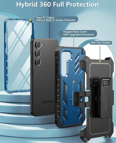 Vista 3 de FNTCASE Funda para Samsung Galaxy S23-Plus: Funda protectora resistente a prueba de golpes con funda de clip para cinturón y soporte Funda