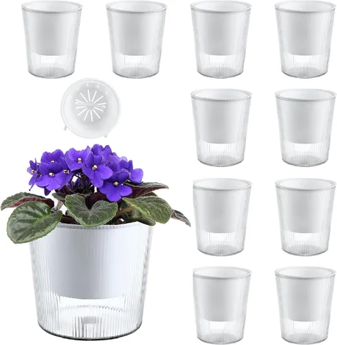 Vista 9 de Pack de 6 Macetas de 11.4 cm de Riego Automático y Transparentes para Plantas de Interior, Macetas de Plástico con Mecha para Orquídeas Medianas