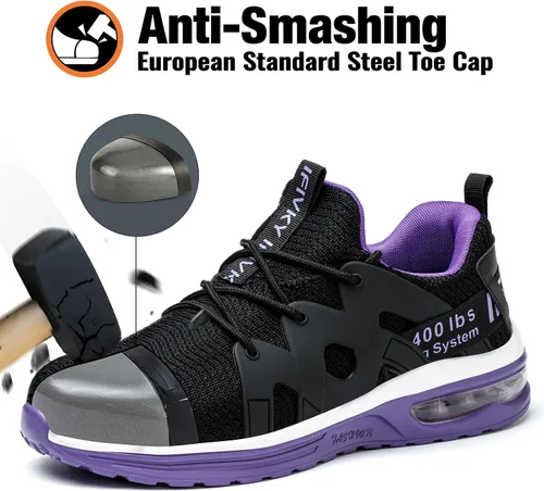 Vista 2 de Ifivky Zapatos de punta de acero para mujer, ligeros, transpirables, zapatos de trabajo cómodos, a prueba de pinchazos, antideslizantes, zapatos