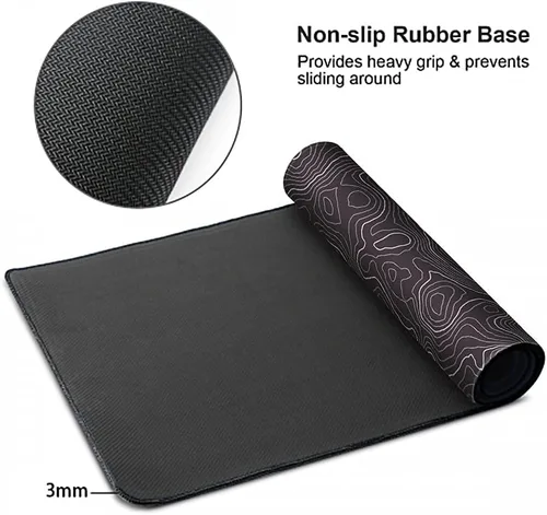 Vista 9 de Keepcute - Alfombrilla de escritorio topográfica negra, alfombrilla grande para mouse para juegos de 35.4 x 15.7 pulgadas