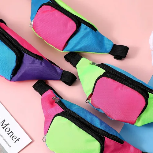 Vista 8 de 4 cangureras de neón de los años 80 con 2 bolsillos, riñonera retro para mujeres y hombres, accesorios de los años 80 y 90, talla grande