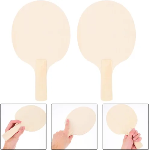 Vista 2 de Paletas de ping pong de madera sin terminar, paquete de 4 hojas de tenis