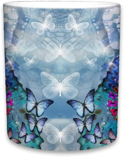 Vista 3 de Sweet Gisele - Taza de mariposa - Recuerdo de taza de café de cerámica - Diseño colorido - Mariposas monarca gráficas 3D - Hermosos detalles