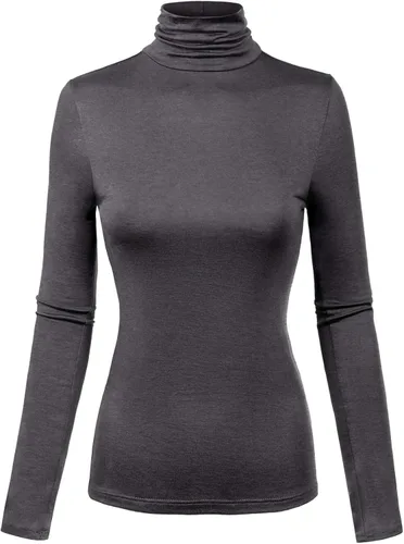 Vista 19 de MixMatchy Camisetas de manga larga delgadas y ligeras para mujer, cuello alto, capa base, camisetas activas