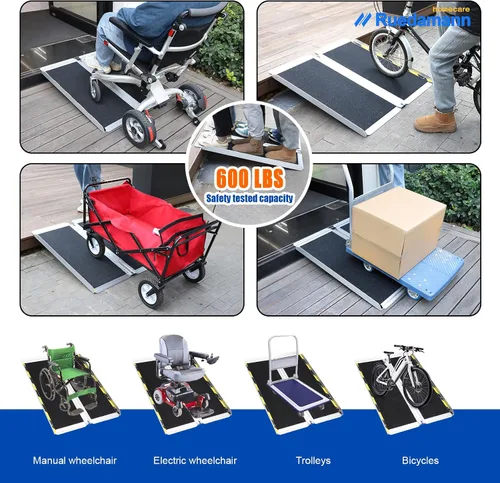 Vista 6 de Ruedamann Rampa para silla de ruedas de 2 pies, rampa portátil para silla de ruedas para la entrada del hogar, diseño más ancho, rampas plegables