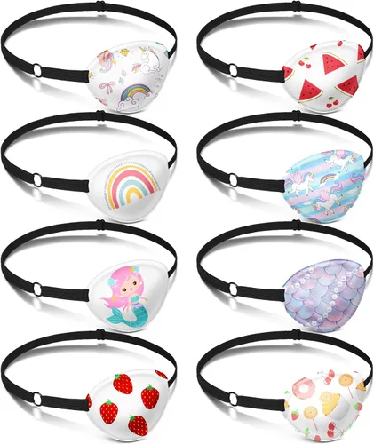 Vista 9 de Eurzom 8 piezas de parches oculares para niños, parche ocular ajustable y reutilizable, lindo para niñas y niños, con correa elástica para el parche