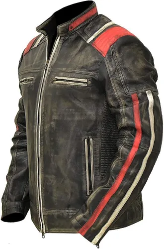 Vista 3 de Cafe Racer - Chaqueta de cuero negra envejecida estilo vintage