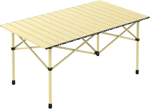 Vista 10 de Mesa plegable beige con sillas y bolsa de almacenamiento, mesa de camping portátil con patas de aluminio, adecuada para acampar al aire libre