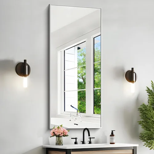 Vista 32 de KOCUUY Espejo de baño negro, espejo rectangular de 24 x 18 pulgadas para sobre el fregadero, espejo de pared decorativo moderno para dormitorio