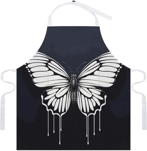 Vista 7 de MUSM A Black And White Butterfly Apron，Classic Vintage Funny with Pockets Aprons,Adjustable Bib Waterdrop Resistant for Kitchen Cooking Restaurant