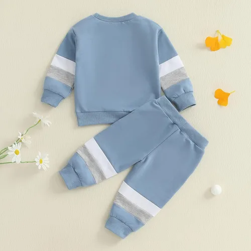 Vista 19 de Kuriozud Conjunto de 2 piezas de sudadera con cuello redondo y pantalones deportivos para niños pequeños para otoño e invierno