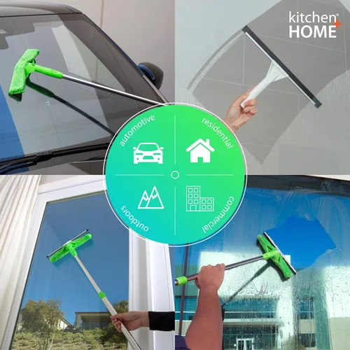 Vista 5 de Limpiacristales profesional 3 en 1. 2 Paños de microfibra con palo con extensible. Para vidrios y auto.