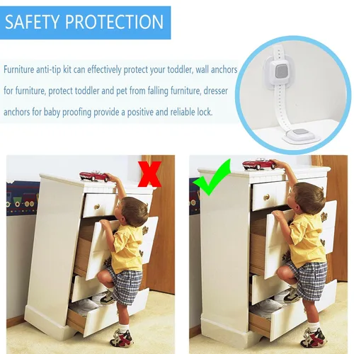 Vista 4 de YEYA - Anclajes de pared para muebles sin taladro, anti punta Ajustable, a prueba de bebés, mejorado 2P