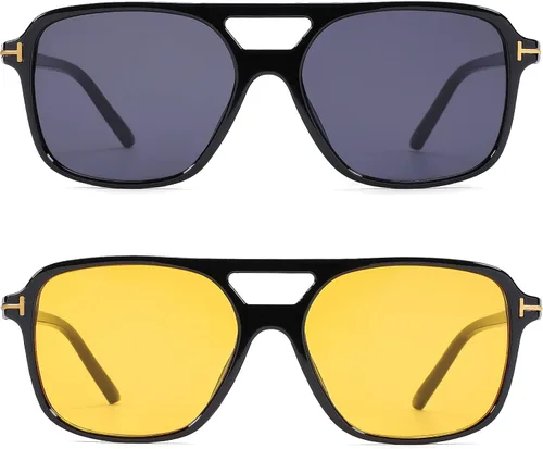 Vista 2 de Hycredi Gafas de sol estilo aviador vintage para mujeres y hombres, marco cuadrado grande de los años 70, protección UV400