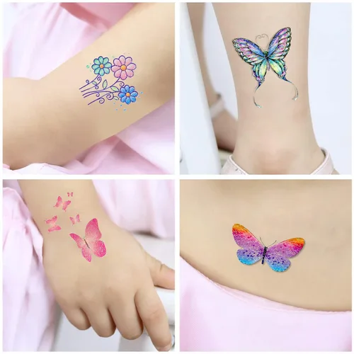 Vista 4 de Leesgel Tatuajes temporales para niños y mujeres, calcomanías de tatuaje con purpurina para recuerdos de fiesta, premios para aula, dulce o truco