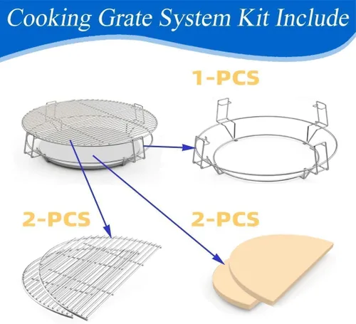 Vista 5 de S2C (1-Paquete) Sistema de Rejilla de Cocina Accesorio para Parrilla para Kamado Joe Classic de 18", Huevo Verde Grande, Coyote The Asado Cooker
