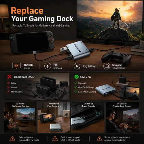 Vista 3 de Guermok Hub de pantalla USB-C dual 4 en 1, salida de video 4K a 60Hz Plateado