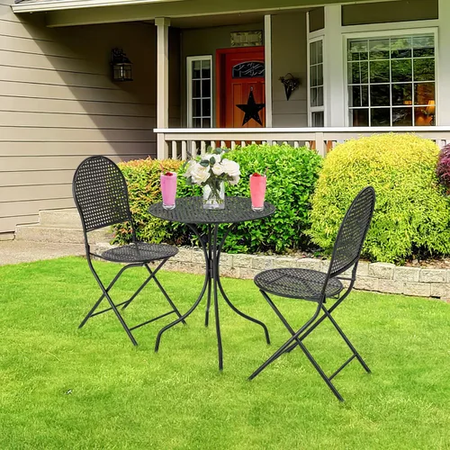 Vista 9 de Giantex Juego de mesa de comedor de 3 piezas, juego de mesa de comedor al aire libre para 2, 1 mesa redonda con 2 sillas plegables, resistente al