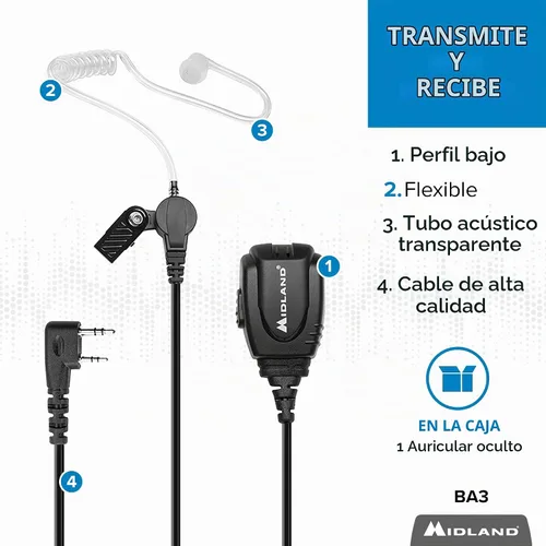 Vista 2 de Midland BA3 Auriculares ocultos para las radios BR200 y BR180 BizTalk