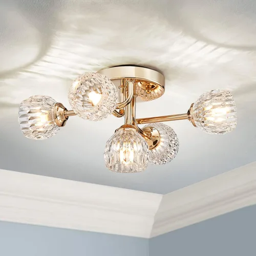 Vista 9 de AGV LIGHTING Moderna lámpara de techo de cristal de burbujas, lámpara de techo cromada de 4 luces con pantallas de globo de vidrio texturizado