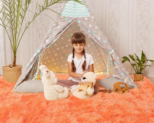 Vista 144 de Softlife Alfombra naranja para dormitorio, alfombra de felpa esponjosa para sala de estar para niñas, alfombra lanuda para niños, alfombra suave