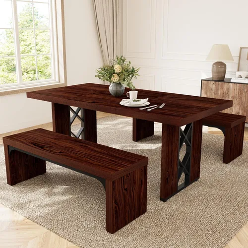 Vista 19 de HIPIHOM Mesa de comedor de granja de 70.8 pulgadas para 6 personas, mesa de cocina rectangular grande con patas resistentes, muebles de comedor