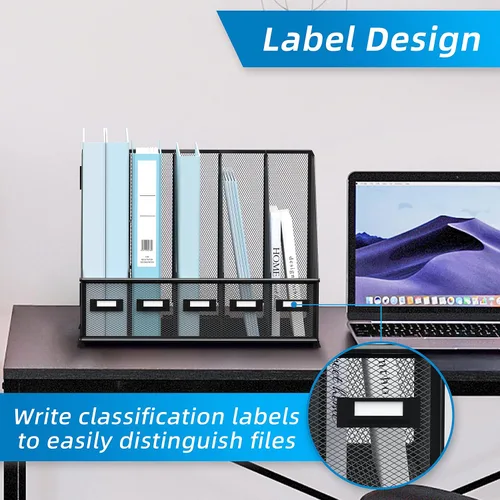 Vista 5 de SUPEASY Organizador de escritorio de metal para revistas, con 5 compartimentos verticales, organizador de archivos para escritorio de oficina, Negro