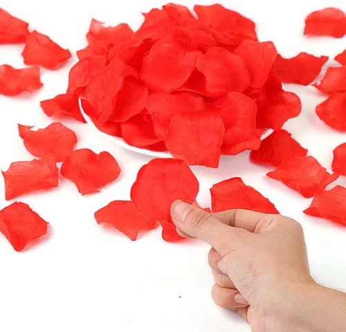 Vista 3 de 1200 pétalos de rosa artificiales de seda para decoración de flores en el hogar, fiesta, día de San Valentín, boda (rojo oscuro)
