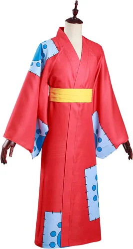 Vista 4 de Wano Luffy - Disfraz de mono D. Luffy Kimono bata roja, trajes Wano Country Capa Anime para hombre