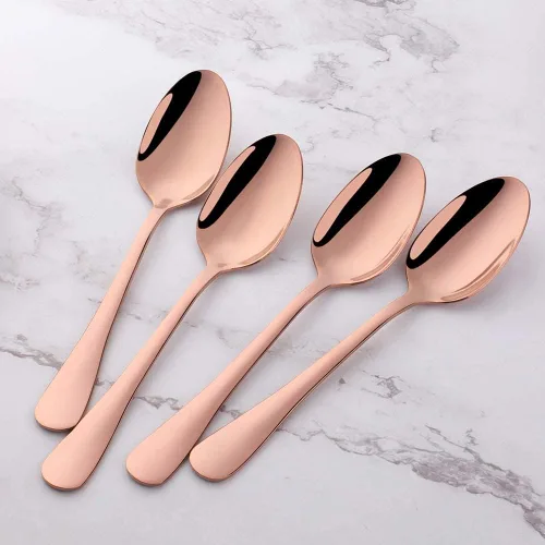 Vista 2 de MINGYU Juego de 12 cucharaditas de oro rosa de 6.37 pulgadas, cucharas pequeñas de acero inoxidable, cucharas de té, cucharas de café, cucharadas