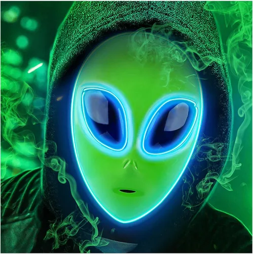Vista 2 de Tanganan Máscara LED de alienígena para adultos y niños, máscara de Halloween con luz LED, 3 modos de iluminación, máscara facial para disfraz