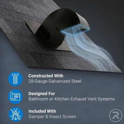 Vista 3 de Rejilla de ventilación de techo pintada con cuello de ganso con extensión (4 pulgadas, negro)