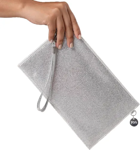 Vista 6 de Boutique De FGG Bolso de embrague de cristal plateado sobre bolsos de embrague de noche para mujer, bolsas de mensajero para fiesta de boda, plateado
