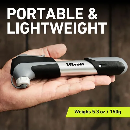 Vista 4 de Vibrelli Mini Bike Pump - Presta & Schrader Bicycle Pump - 120 PSI Tire Pump for Road & MTB - No Valve Changing Needed
