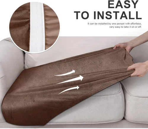 Vista 6 de Fundas de cojín tipo cuero para sofá, juego de fundas protectoras de muebles para sillón seccional, sofá biplaza de tela de elastano elástica