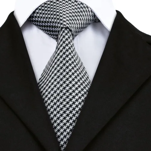 Vista 2 de Hi-Tie Corbata clásica a cuadros para hombre con gemelos de pañuelo