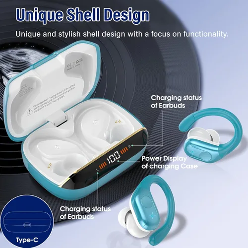 Vista 5 de Qecnato 75H Earbuds Bluetooth 5.4 Auriculares estéreo deportivos Azul