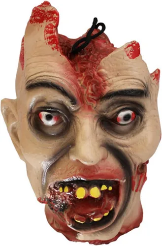 Vista 18 de Decoraciones colgantes de cabeza dividida para Halloween, cuerpo sangriento aterrador, cuerpo sangriento, tamaño real, real, accesorios de colgante