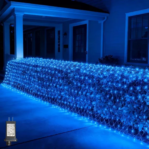 Vista 21 de LitHome Luces de red de Navidad de 14.8 x 5 pies, 300 luces LED de red blanca cálida, 8 modos de conexión, malla gigante impermeable de Navidad